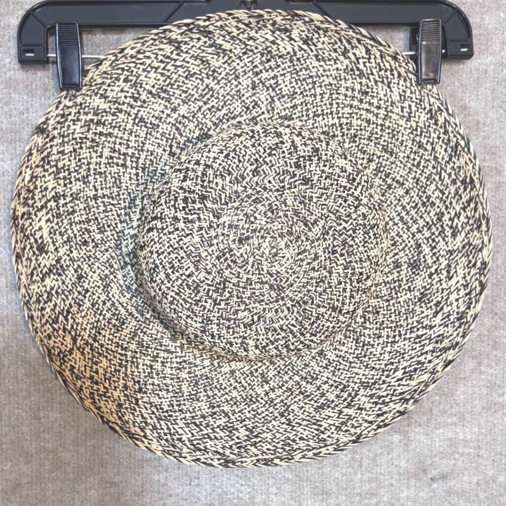 Talbot's  Straw Sun Hat Womens OS Wide Brim Two Tone Tan Black Beach Coastal